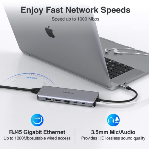 Usb C Docking Station Dual Monitor Hdmi For Dell Hp, Laptop Docking Station Usb Type C Hub Multiport Adapter Thunderbolt 3 Dongle Usb-C To 2 Hdmi,Ethernet,Vga,5 Usb,Pd,Sd/Tf,Audio For Lenovo,Surface #TOP7