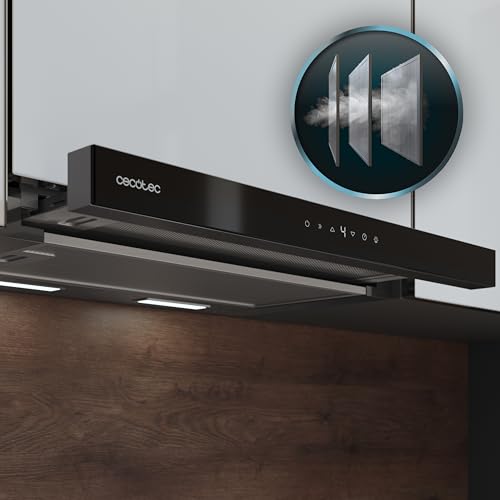 Cecotec Flux TLT 605500 Glass Black A++ Telescopic Extractor Hood 60 cm 70 W Motor, Low Consumption, White Glass Front, Power 550m³/h, Touch and Gesture Control, Carbon Filter