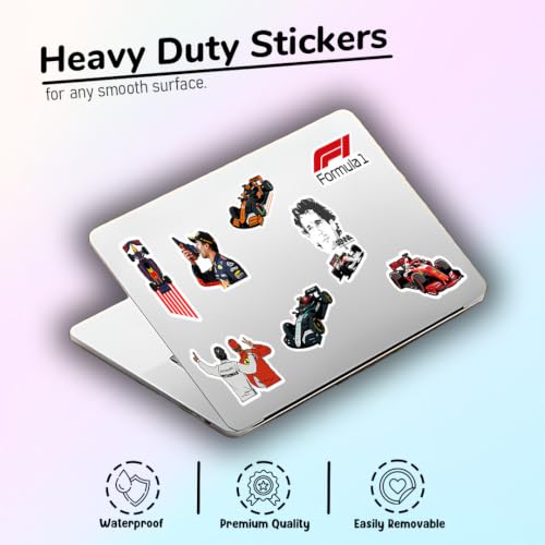 Image of Car Stickers Pack of 22 - Waterproof Vinyl Decals for Laptop, Water Bottle, Helmet & Skateboard | JDM Racing Sports Car Supercar Muscle Car F1 Sticker Set | Scratch Proof, Heavy Duty (F1 Stickers)