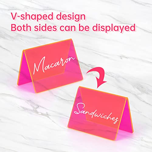 10 Pack Mini Pink Fluorescent Acrylic Chalkboard Signs Food Labels For Party Buffet Chalkboard Signs With Stand For Bakery, Wedding, Table Numbers, Birthday Parties, Menu Board Price Display 4X3" #TOP3