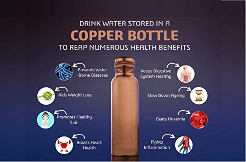 Image of Unify Copper Bottles for Water 1 Liter, Leak Proof 100% Pure Copper Water Bottles 1 Litre - 1000ml, Marina Hammered