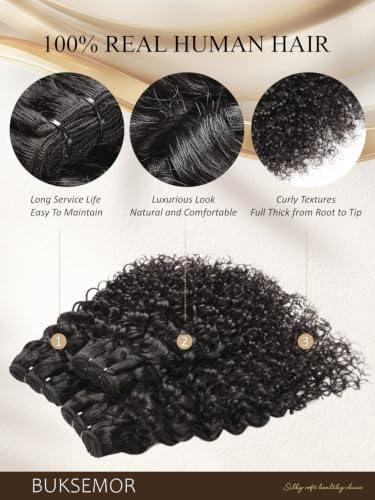 BUKSEMOR Kinky Curly 100% Human Hair Bundles Soft Full & Thick 26 28 30Inch — view 4