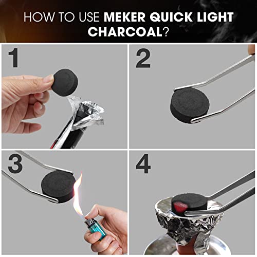 MEKER Quick Light Charcoal Briquettes, Charcoal Disk Lights, 33 mm Nature Coal Disks, Instant Fire Coal Tablet, Charcoal Burner (100Pcs) - Thumbnail 5