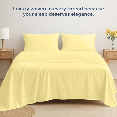 Image of Royale Linens 100% Organic Cotton Full Flat Sheet Only - Super Soft - Percale Top Sheets - Full Flat Sheet Sold Separately - Breathable, Cool & Crisp Sheets Only (81 inch x 96 inch, Yellow)