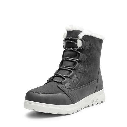 DREAM PAIRS Women's Winter Snow Boots Lace Up Warm Comfortable Faux Fur Lining Outdoor Ankle Booties,Size 8.5,Dark Grey,SDSB2311W
