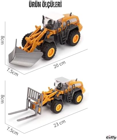 Oyuncak Metal Başlıklı İş Makinaları Seti Ekskavatör Kar Küreyici Forklift Silindir 4 Ü 1 Arada Set - Görsel 4