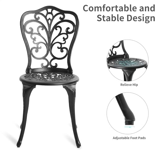 Cast Aluminum Outdoor Bistro Set - Bistro Table And Chairs Set of 2 Weather-Resistant Outdoor Bistro Set for Garden, Porch, And Patio - Afbeelding 6