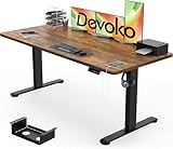 Devoko Electric Standing Desk 160x80cm, 18mm Thick Tabletop, Sit-Stand Height Adjustable with Sedentary Reminder, USB Charging Port, 3 Memory Smart Panel, Heavy-Duty Steel Frame (Rustic Brown)