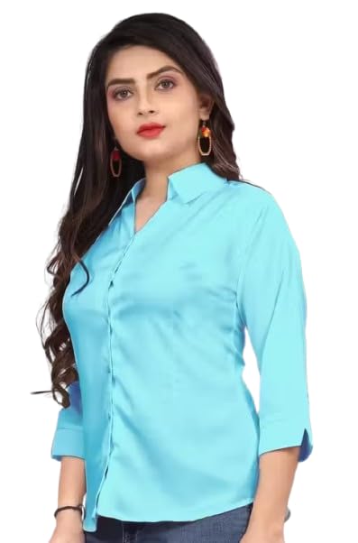 Image of Women's Cotton Blend Solid Shirt - Stylish Collar Neck-Purple-G1 P7