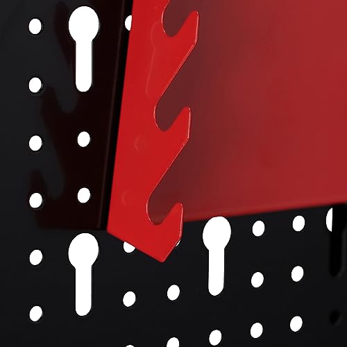 Relaxdays Werkzeugwand Metall, 25-teiliges Zubehör-Set, HxBxT: 60 x 118 x 2 cm, 3 Lochwände, Wandmontage, schwarz/rot