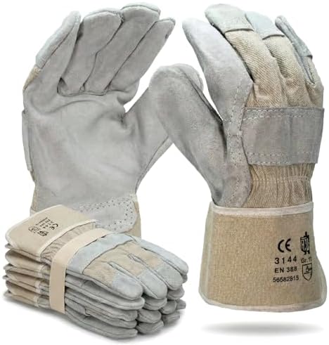 5 Paar Arbeitshandschuhe Leder Herren Damen robuste Lederhandschuhe Montage Schutzhandschuhe EN 388 Handschuhe Gartenhandschuhe Montagehandschuhe Rindkernspaltleder Gr. 10 (5)