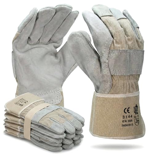 5 Paar Arbeitshandschuhe Leder Herren Damen robuste Lederhandschuhe Montage Schutzhandschuhe EN 388 Handschuhe Gartenhandschuhe Montagehandschuhe Rindkernspaltleder Gr. 10 (5)