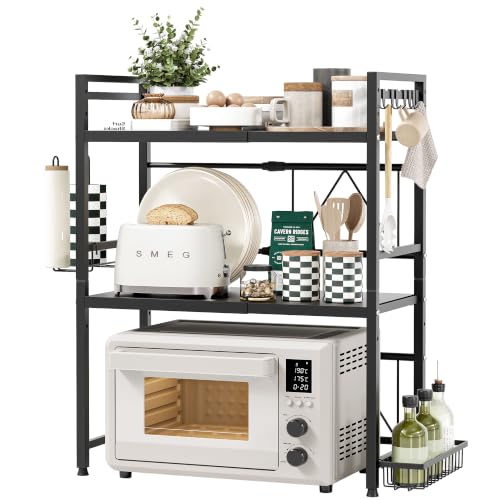 Image of NETEL 3 Tier Expandable Microwave Stand countertop,Microwave Oven Rack