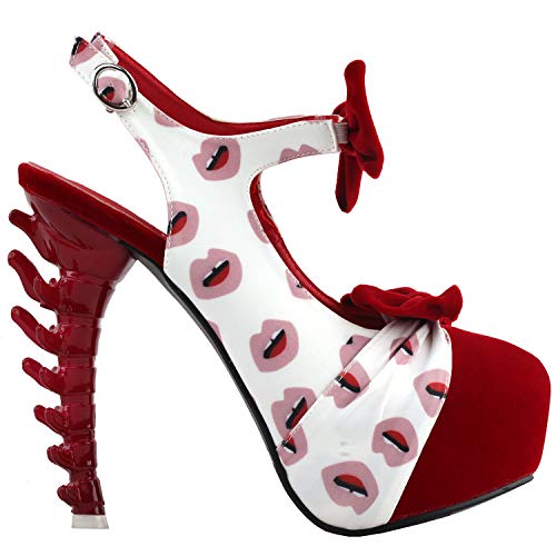 SHOW STORY Amazing Red White TwoTone Slingback 2 Bows Strappy Bone High Heel Platform Pumps,LF80697RD39,8US,Red