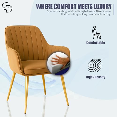 Image of Velvet Accent Chair with Matching Pouffe & Floral Cushion | Upholstered Lounge Armchair with Gold Metal Legs for Living Room, Bedroom, Office & Guest Room (Light Brown)