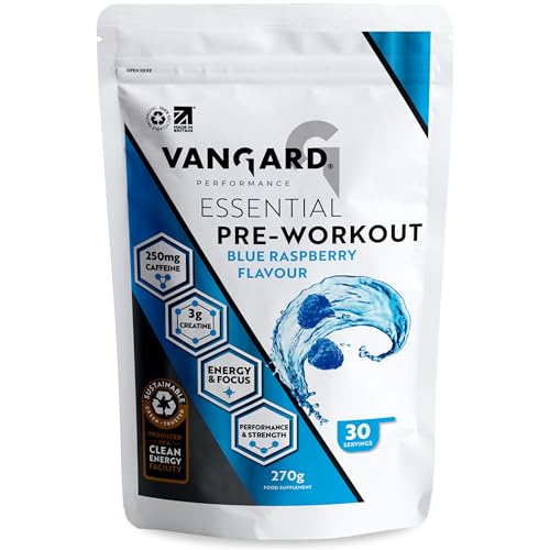 Vangard Essential Pre Workout Powder Blue Raspberry Flavour (270g - 30 Servings), Explosive Energy and Laser Focus for Physical Performance with Beta Alanine