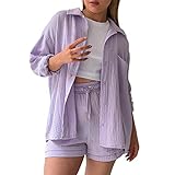 ❤ Design: Zweiteilige Outfits mit halben Ärmeln, locker T-Shirt-Oberteil Tops, Shorts mit hoher Taille und Taschen, Button-down-Hemd mit Shorts-Set, lässiger Trainingsanzug für die meisten Körperformen.