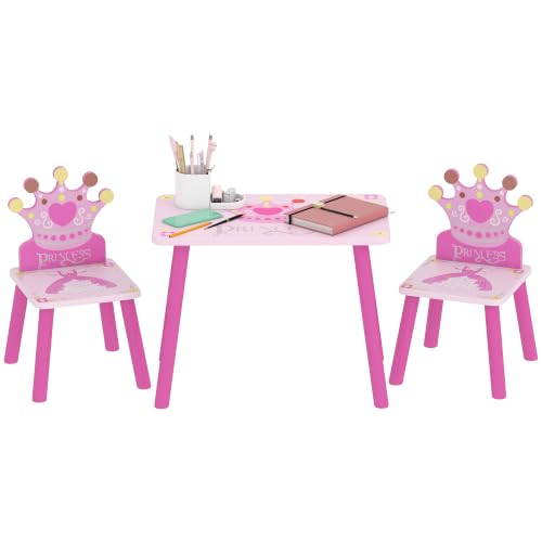 HOMCOM Juego de Mesa y 2 Sillas Infantiles de Madera 55x34x42 cm Rosa