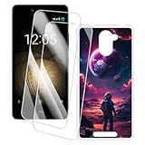 OAGELIM 2er Pack Bildschirm Schutzfolie + Hülle Kompatibel mit BQ Aquaris U Plus (5 Zoll) Künstlerisch Bedruckte Hülle & Gehärtetes Glas Kratzfest (Astronaut)