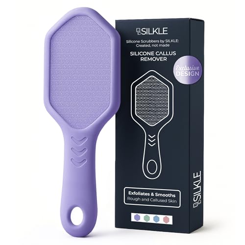 SILKLE Nano Glass Foot File - Silicone Foot Callus Remover for Feet and Cracked Heels - Heel Scraper for Dead Skin - Ergonomic Foot Scrubber & Exfoliator for Shower with Non-Slip Grip - Purple