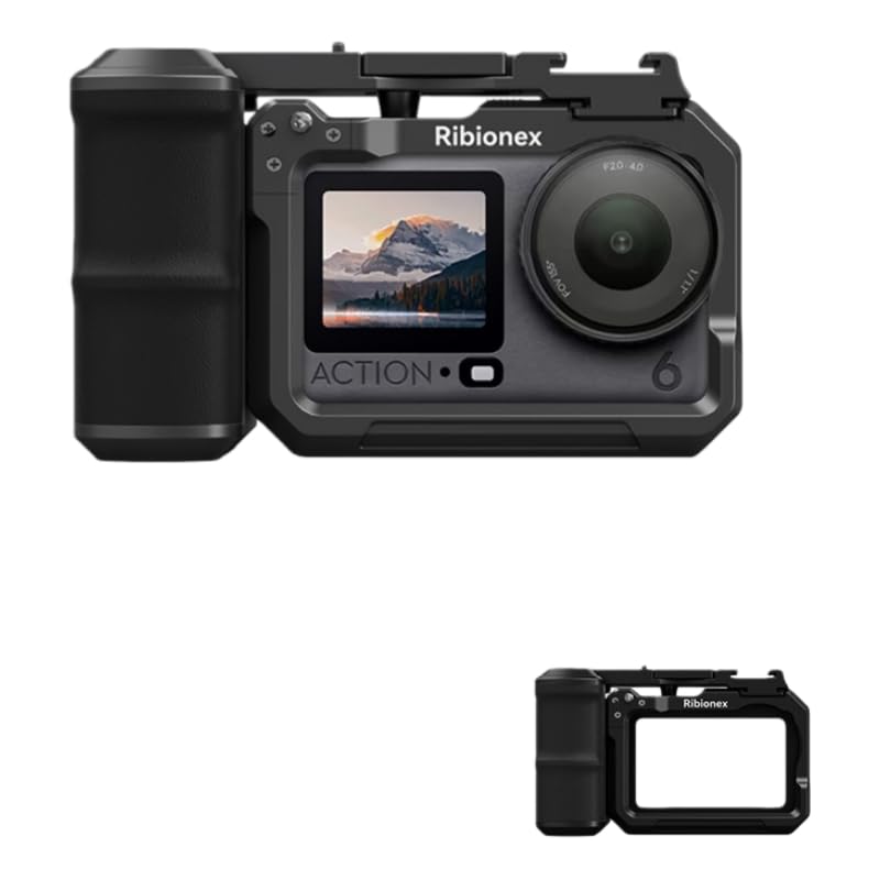 Street Grip Combo para DJI Osmo Action 6, soporte para vlog con jaula de conejo y mango de metal, sistema magnético de liberación rápida con soporte de zapata fría para accesorios de cámara (serie