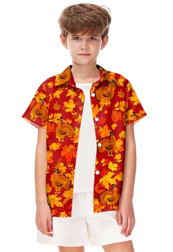 Image of Remimi Unisex Kids Halloween Shirt Boys Pumpkin Ghost Shirts Hawaii Button Up Tops 5-14 Years