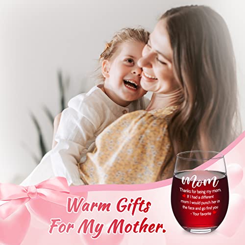 Dazlute Mothers Day Gifts, Thanks For Being My Mom Stemless Wine Glass For Mom Mother Stepmom Mother In Law, Best Mom Ever Gifts From Daughter Son, Mothers Gifts Ideas For Birthday Christmas, 17Oz #TOP1