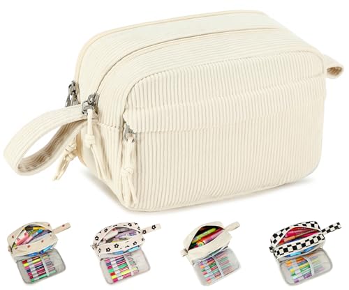 Image of Bluboon Large Capacity Pencil Case Pencil Pouch Pen Case School Supplies Cute Corduroy Pencil Box Pencil Bag for Teen Girls Boys Women Mens Makeup Bag (Beige A)