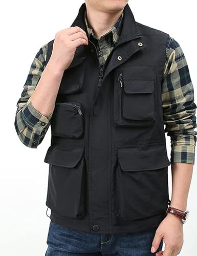 Image of Yimoon Men's Utility Fishing Vest Summer Lightweight Safari Travel Cargo Vest Outdoor Work Vests Multi Pockets