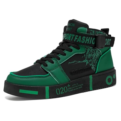 SPWAGYM Men's Fashion Sneakers High Top Skate Shoes Stylish Street Sneakers Casual Sports Walking Shoes Green Size 9