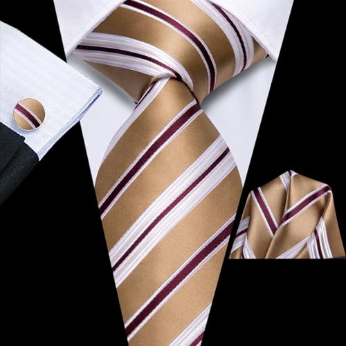 Image of Dubulle Silk Ties Set for Men Formal Paisley Striped Necktie Pocket Square Cufflinks 3PCS Sets Wedding Business Party
