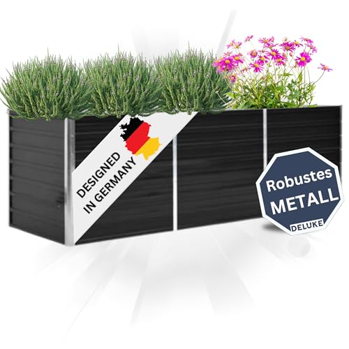 Preisvergleich Produktbild DELUKE Hochbeet für Garten Oskar Anthrazit / 240x80x77cm / Verzinkter Stahl / Wetterfest / Gartenbeet Kräuterbeet Blumenbeet Beet hoch Frühbeet für Garten Gemüsebeet