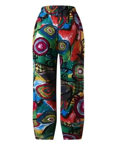 Capris Pants for Womens Cotton Linen Wide Leg Plus Size Cropped Pants Print Comfy Elastic Waist Sweatpants3