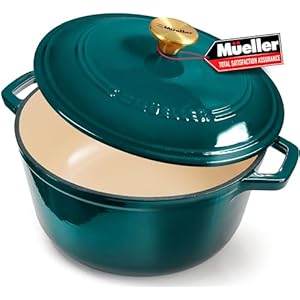 Mueller DuraCast 6 Quart Enameled Cast Iron Dutch Oven Pot with Lid, Heavy-Duty, Oven Safe up to 500° F & Across All Cooktops, Wedding Registry Ideas & Gifts, Emerald