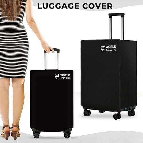 Image of Kraptick Non-Woven Luggage Cover - Waterproof, Dustproof, and Stretchable Luggage Protector Cover, Durable Non-Woven Luggage Case for Trolley Bags with Stretchable and Durable Design (Black-28 Inch)