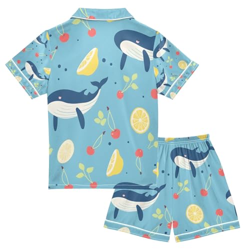 senya Whale with Lemon Satin Summer Pajama Sets Silk Short Sleeve Button Down Sleepwear2