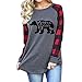 Mellons Womens Casual Plaid Long Sleeve Letter Print Mama Bear Print Shirt Tops Blouse T-Shirts