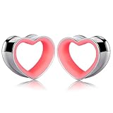 Maxbott Túneles de oreja en forma de corazón, acero inoxidable 316, hueco, doble acampanado, dilatadores de oreja, dilatadores de oreja, joyería para mujeres y hombres, 8 mm-19 mm, 8mm(0G), Acero