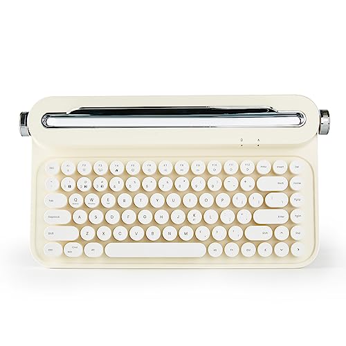 YUNZII ACTTO B305 Wireless Typewriter Keyboard, Retro Bluetooth Aesthetic Keyboard with Integrated Stand for Multi-Device (B305, Ivory Butter)