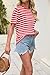 Allimy Women's Short Sleeve Sweater Tops Color Block Striped Blouse Casual Fashion Clothing Business Casual Tops for Women Plus Size Summer Travel Outfits Red and White Large