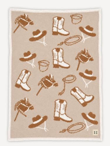 Image of L+L USA Cowboy Baby Blanket 28 inchx40 inch - DreamSoft Knit Throw for Crib, Stroller, Car Seat - Soft Newborn Nursery Gift Essential Toddler, Infant, Babies, Kids, Boys & Girls (Tan /White)