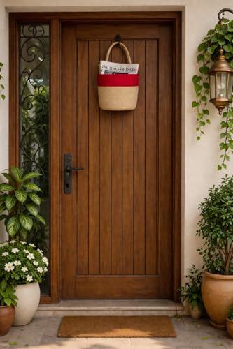 Image of JASMEY HOMES Wall Hanging Jute Basket for Vegetables /Newspaper Storage Box for Home /Milk Basket for Main Door Hanging (Red)