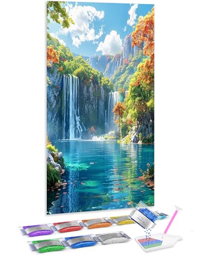 Punto de cruz diamante 5D de cascada de otoño Jumpdot para cuadros de decoración de salón de 70x40