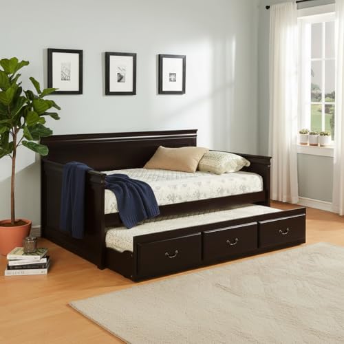 Image of APRODZ Mango Wood Carss Daybed with Trundle Bed for Home | Bed for Bedroom, Espressos Finish