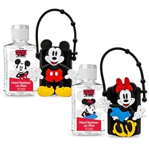 Disney Store Portable Hand Sanitizer – Pack of 2 Travel Size, Refillable Sanitizers w/Holders and Clip – Mickey and Minnie