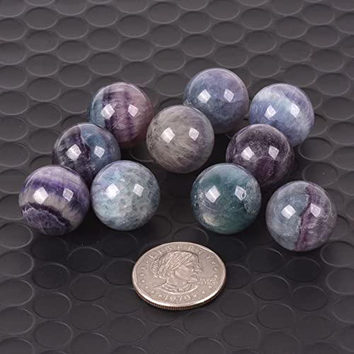 Justinstones Natural Rainbow Fluorite Tumble 20mm Gemstone Healing Crystal Energy Ball Round Sphere Specimen Collection Pocket Palm Worry Stone(Pack of 5) - Thumbnail 3