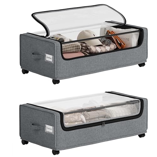 Vicforhui Under Bed Storage, Tall Size Under Bed Storage With Wheels, Under bed Shoe Storage, Metal Frame, 90L Capacity, Storage Drawers for Bedroom by Vicforhui - Used condition - US$29.99