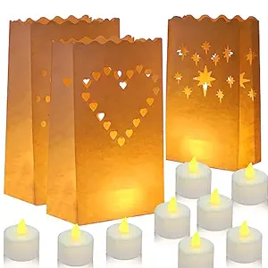 Kurtzy 24 Set of Luminaries Bag with Candle Lights - Flameless Luminara Tea Light Luminary Candle Bags for Wedding Party Event Decoration