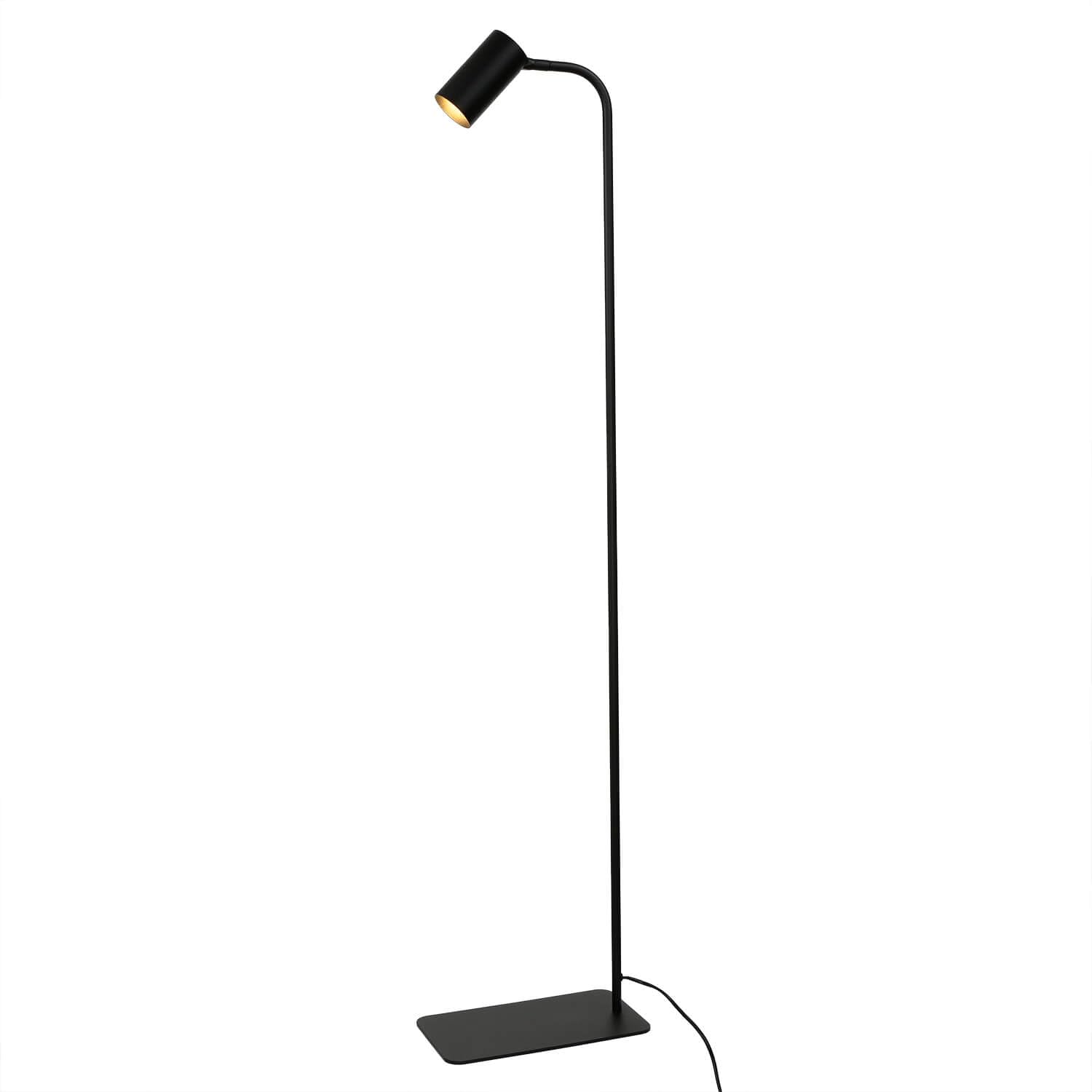 Licht-Erlebnisse Kleine Stehlampe Wohnzimmer, Schwarz, Metall, Steh Leselampe, Spot, schwenkbar, Kabelschalter, GU10, minimalistisch, Schlafzimmer, Leseleuchte