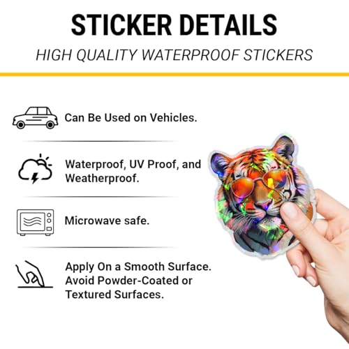 Image of (3Pcs) Cool Tiger Sticker, Tigers Sunglasses Sticker, King Animal Decal, Tiger Face Stickers, Ti-ger Bumper Vinyl Decal - Stickers for Laptop Water Bottle Phone Car Window Helmet (Hologram 3 inch)
